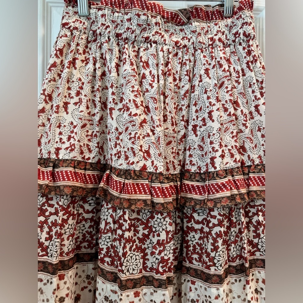K1. Sea NY New York Ivette Skirt Red Tribal Pattern Maxi Flowy - Picture 6 of 8